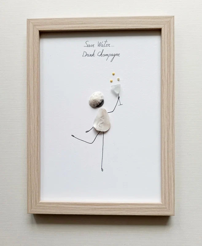 Quadro in vetro di mare Save Water Drink Champagne, 13x18 cm, vista laterale