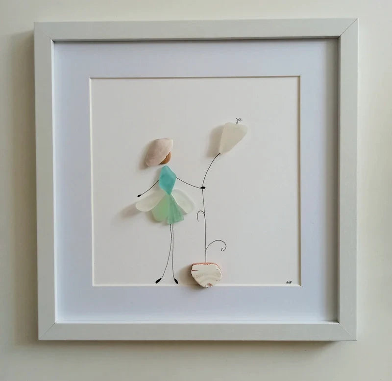 Quadro in vetro di mare bambina col palloncino, 22x22 cm, vista laterale