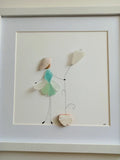 Quadro in vetro di mare bambina col palloncino, 22x22 cm, opera di Benedicte Jason