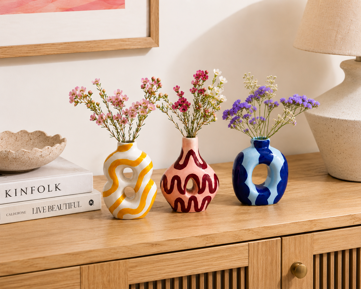 Set di 3 mini vasi decorativi in ceramica Qué Rico, vista laterale