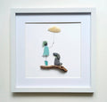 Quadro in vetro di mare bambina col cane, 22x22 cm, opera di Benedicte Jason