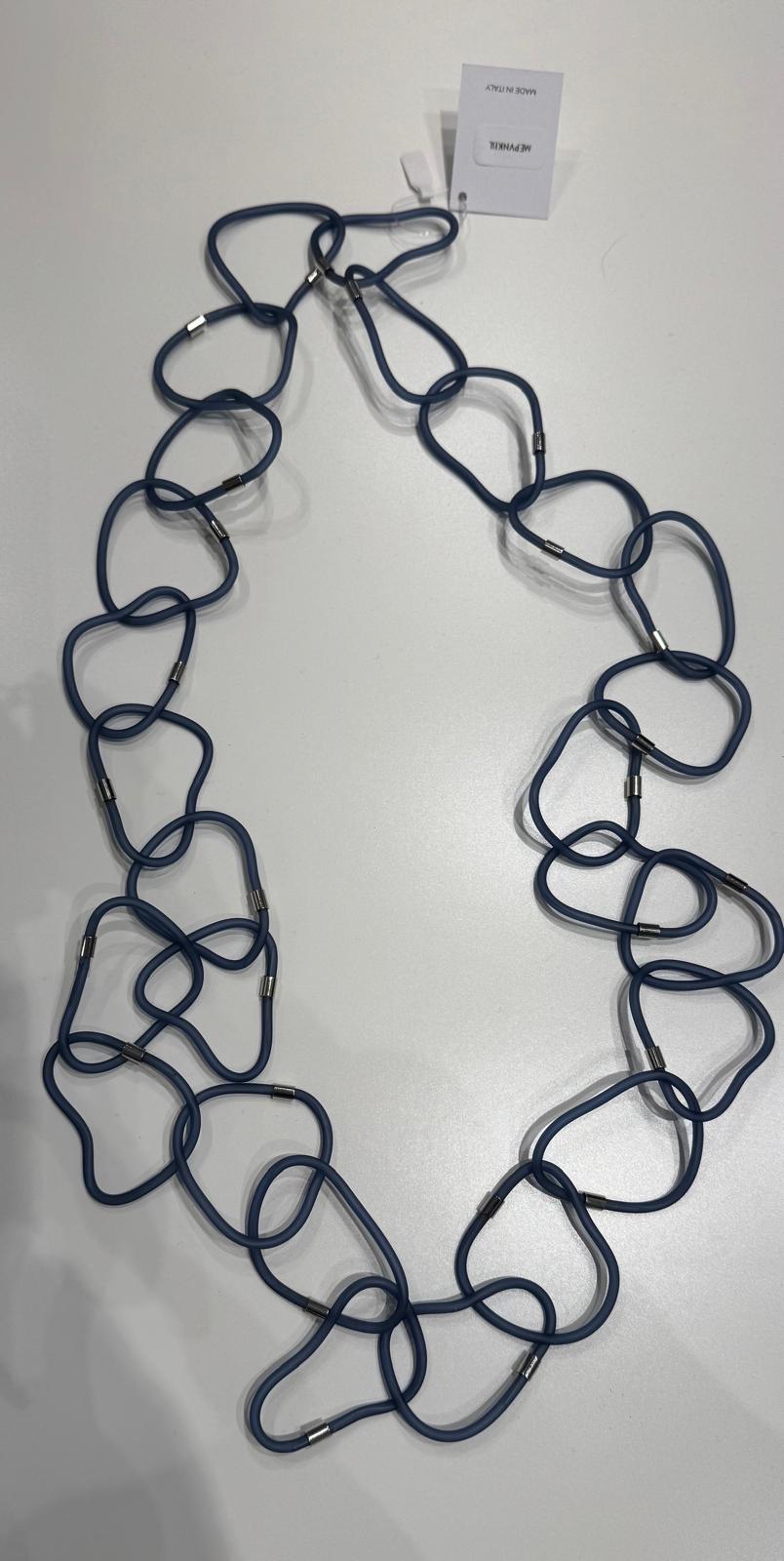 Collana Memory in PVC blu e acciaio