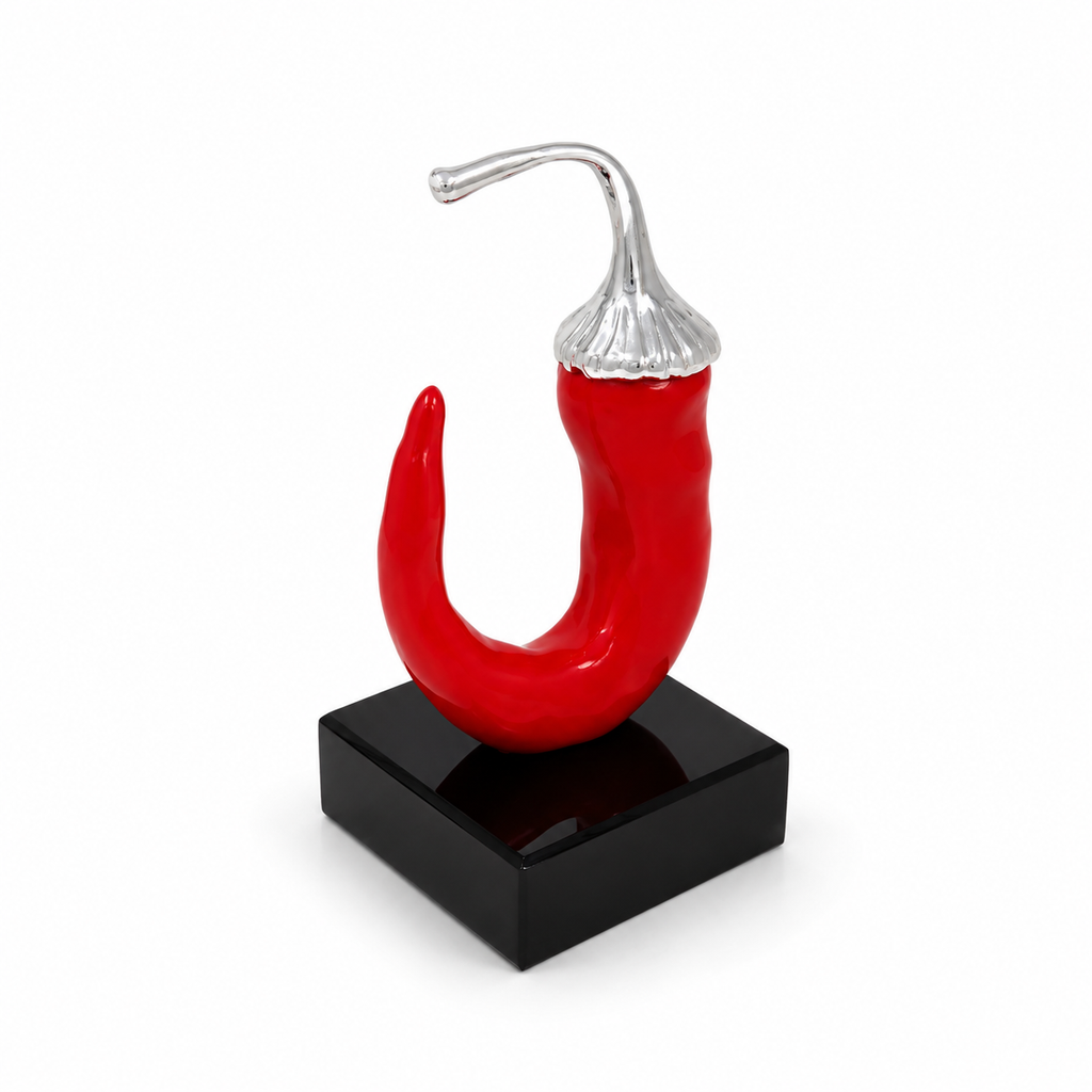 Scultura Peperoncino rosso e argento Sequenze