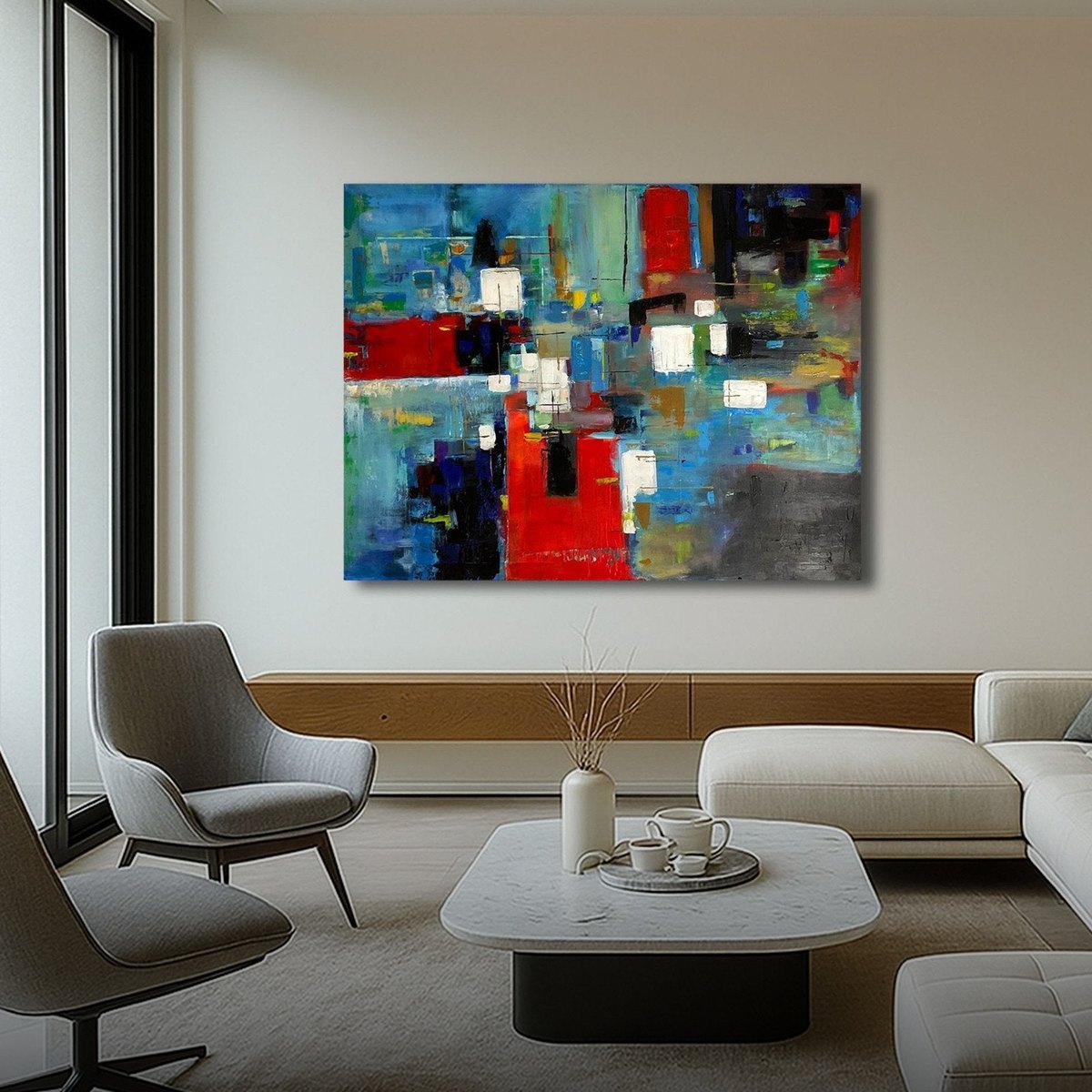 Quadro originale appeso alla parete di un salotto