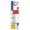 Orologio da parete Tribute to Mondrian di Creativando, pannello verticale con composizione geometrica rossa, gialla e blu e lancette nere.